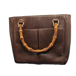 Gucci Bamboo Handle Leather Tote Brown VTG-Italy-Cleaned Interior Exterior Spots